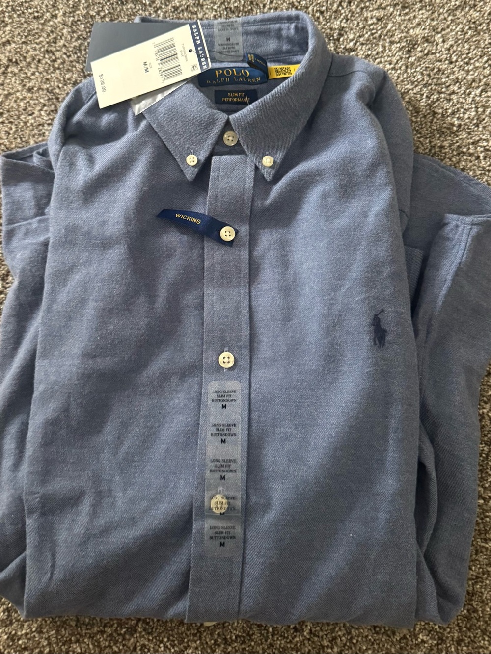 Ralph Lauren Men's Long Sleeve Button-Up Polo Shirt Blue Slim Fit Performance M